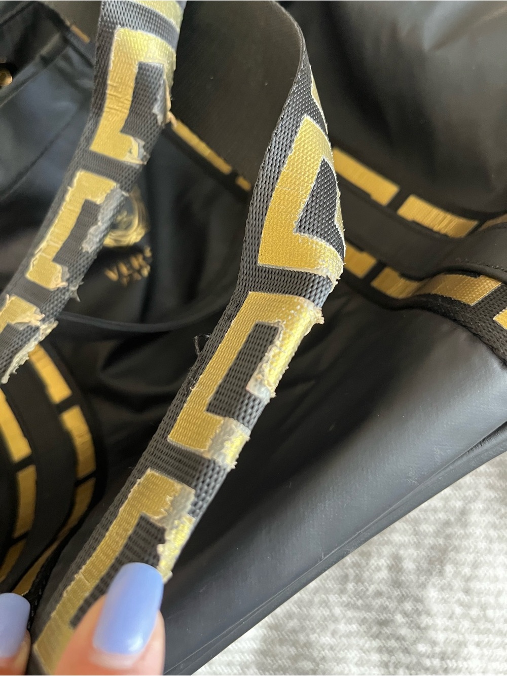 Versace Parfums Black Shoulder Bag Gold Medusa Logo Meandros Pattern Tote Bags - Picture 15 of 16